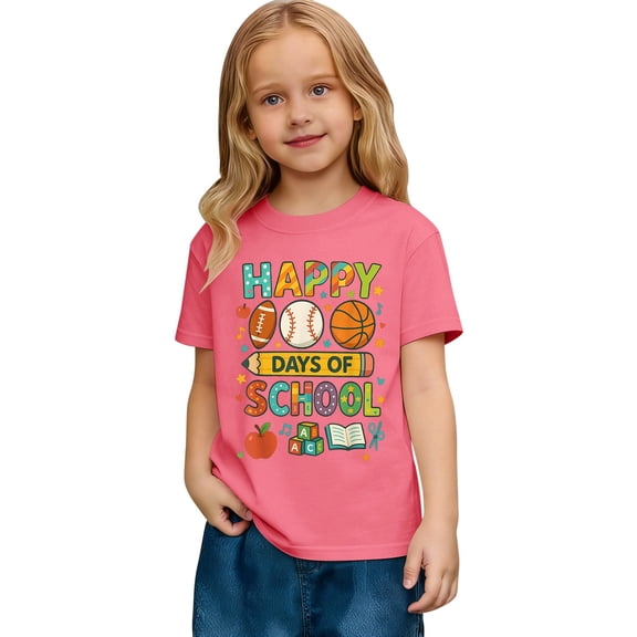 Girls Graphic Print Short Sleeve T Shirt Casual Tee Kids Back To School Outfit Clothes