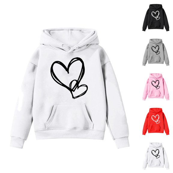 Girls Graphic Printed Hoodies 2025 Casual Fashion Style Pullover Sweaters Long Sleeve Solid Color Comfortable Sweatshirt Warm Soft Outerwear Coat with Front Pocket for Kids Winter Clothes
