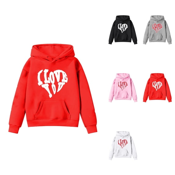 Girls Graphic Pullover Hoodie, Soft Long Sleeve Sweatshirt for Kids, Cute Valentine's Day Top Clothes for Girls
