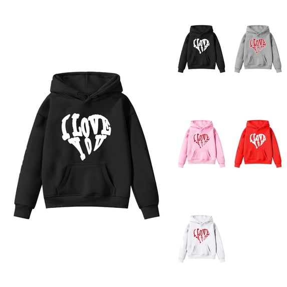 Girls Graphic Pullover Hoodie, Soft Long Sleeve Sweatshirt for Kids, Cute Valentine's Day Top Clothes for Girls