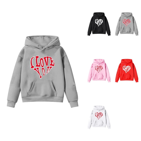 Girls Graphic Pullover Hoodie, Soft Long Sleeve Sweatshirt for Kids, Cute Valentine's Day Top Clothes for Girls