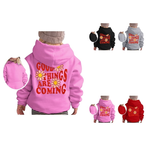 Girls Graphic Pullover Hoodie, Soft Long Sleeve Sweatshirt with Cartoon Letter Print, Cute Top for Kids