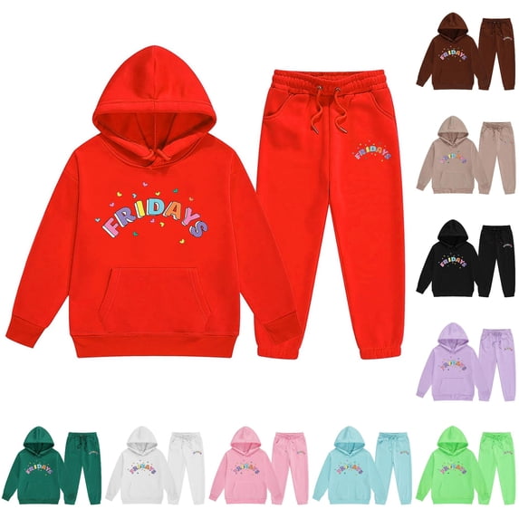 Girls Graphic Pullover Hoodie Tracksuit Set Fashion Sweatsuit Tops And Sweatpants For Toddler Child Girl Comfy Outfit Sets