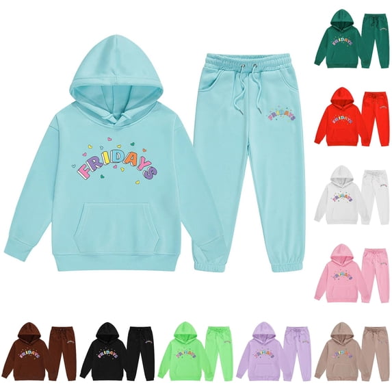 Girls Graphic Pullover Hoodie Tracksuit Set Fashion Sweatsuit Tops And Sweatpants For Toddler Child Girl Comfy Outfit Sets