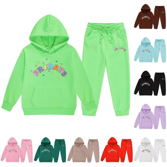 Girls Graphic Pullover Hoodie Tracksuit Set Fashion Sweatsuit Tops And Sweatpants For Toddler Child Girl Comfy Outfit Sets