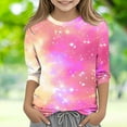 thumbnail image 1 of Girls Graphic T-Shirt 3/4 Sleeve Gradient Sparkly Tops Trendy Casual Cute Crewneck T Shirts Toddler Girl Clothes Y2K Fall Fashion Tees Workout Gym Outfits, Size 3-12, 1 of 5