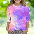 thumbnail image 1 of Girls Graphic T-Shirt 3/4 Sleeve Gradient Sparkly Tops Trendy Casual Cute Crewneck T Shirts Toddler Girl Clothes Y2K Fall Fashion Tees Workout Gym Outfits, Size 3-12, 1 of 5