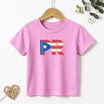 thumbnail image 1 of Girls Graphic T Shirt Puerto Rico Flag Text Design Short Sleeve Kids Tees Cultural Travel Style 100% Cotton Soft Child Tops 4-13Y, 1 of 5