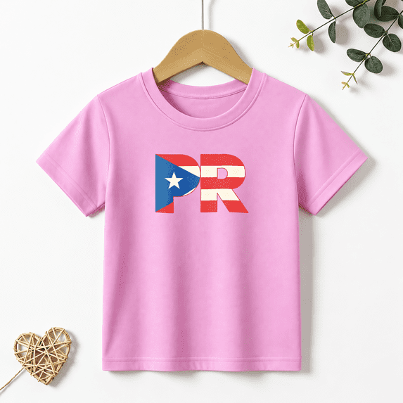 Girls Graphic T Shirt Puerto Rico Flag Text Design Short Sleeve Kids Tees Cultural Travel Style 100% Cotton Soft Child Tops 4-13Y