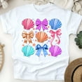 thumbnail image 1 of Girls' Graphic Tee, Colorful Seashell and Bow Design, Summer Beach Shirt, White, Size S, 1 of 6