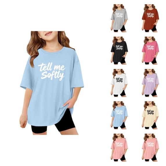 Girls Graphic Tee Short Sleeve Drop Shoulder Oversized Crew Neck Casual Print Summer T-Shirt (3-14Y)