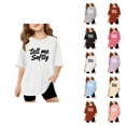thumbnail image 1 of Girls Graphic Tee Short Sleeve Drop Shoulder Oversized Crew Neck Casual Print Summer T-Shirt (3-14Y), 1 of 4
