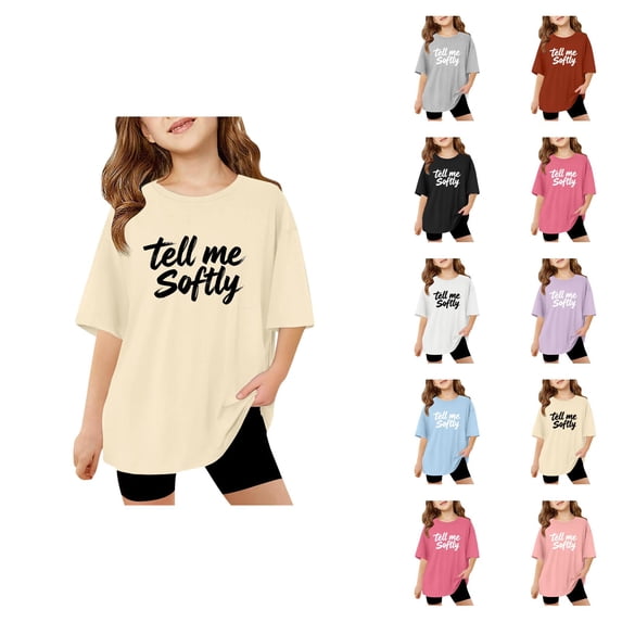 Girls Graphic Tee Short Sleeve Drop Shoulder Oversized Crew Neck Casual Print Summer T-Shirt (3-14Y)