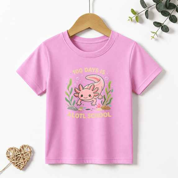 Girls Graphic Tees 100 Days Axolotl Kids T Shirt School Cute Pun 100% Cotton Short Sleeve Soft Tops 4-13Y