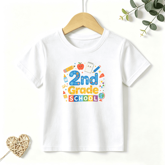 Girls Graphic Tees 2nd Grade Back To School Kids T Shirt Cute 100% Cotton Short Sleeve Soft Tops 4-13Y