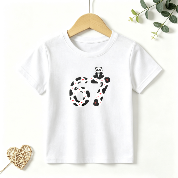 Girls Graphic Tees 67 Cow Print Panda Kids T Shirt Funny Meme 100% Cotton Short Sleeve Soft Tops 4-13Y