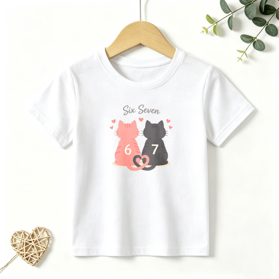 Girls Graphic Tees 67 Six Seven Cats Kids T Shirt Cute Meme 100% Cotton Short Sleeve Soft Tops 4-13Y