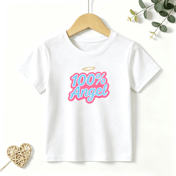 Girls Graphic Tees Angel Halo Kids T Shirt Y2K Retro 100% Cotton Short Sleeve Soft Tops 4-13Y