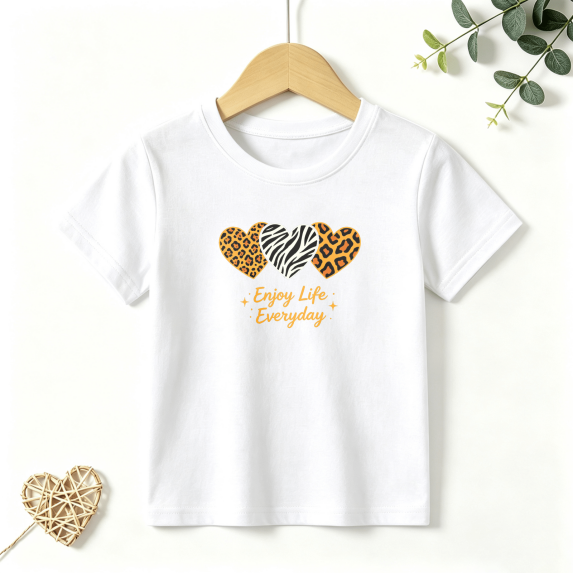 Girls Graphic Tees Animal Print Hearts Kids T Shirt Enjoy Life 100% Cotton Short Sleeve Soft Tops 4-13Y