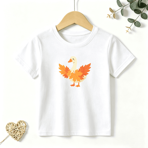 Girls Graphic Tees Autumn Goose Maple Leaf Kids T Shirt Fall Cute 100% Cotton Short Sleeve Soft Tops 4-13Y