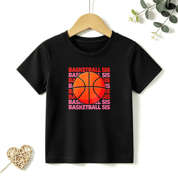 Girls Graphic Tees Basketball Sis Sports Kids T Shirt Cute Sister 100% Cotton Short Sleeve Soft Tops 4-13Y
