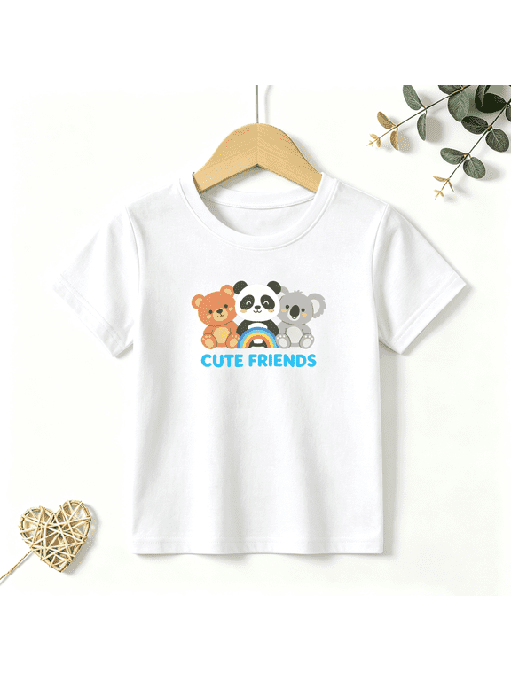 Girls Graphic Tees Bear Panda Koala Kids T Shirt Cute Friends 100% Cotton Short Sleeve Soft Tops 4-13Y