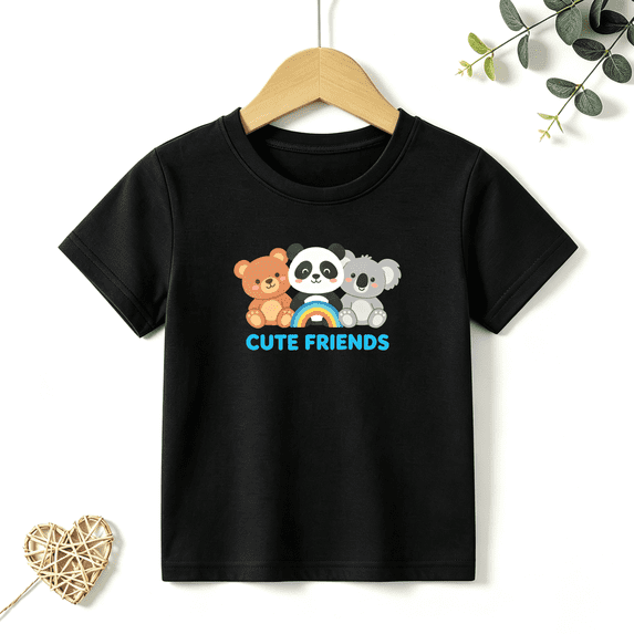 Girls Graphic Tees Bear Panda Koala Kids T Shirt Cute Friends 100% Cotton Short Sleeve Soft Tops 4-13Y