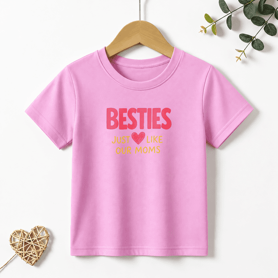 Girls Graphic Tees Besties Like Our Moms Kids T Shirt Cute Friends 100% Cotton Short Sleeve Soft Tops 4-13Y