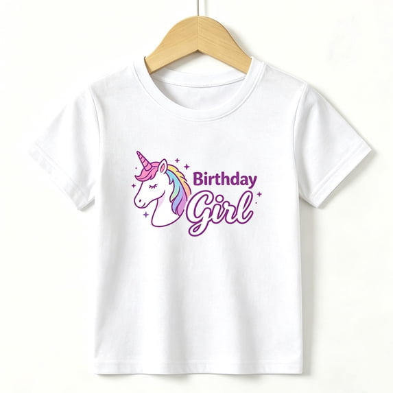 Girls Graphic Tees Birthday Girl Unicorn Kids T Shirt Party 100% Cotton Short Sleeve Soft Tops 4-13Y White
