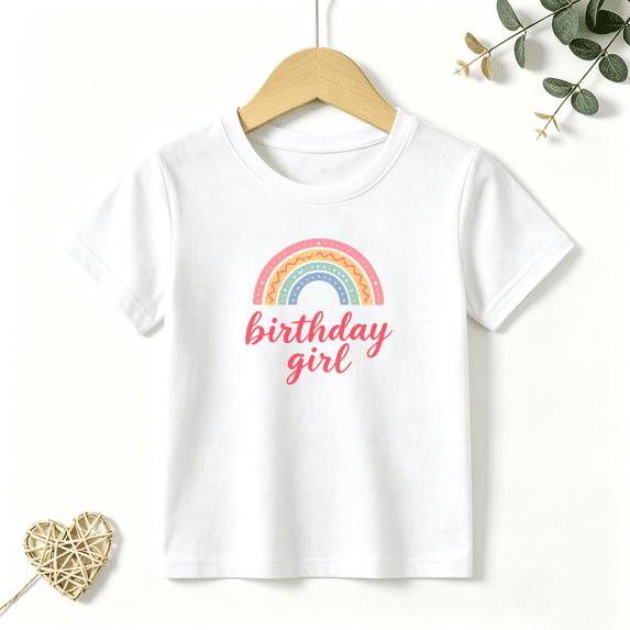 Girls Graphic Tees Boho Rainbow Birthday Girl Kids T Shirt Party Cute 100% Cotton Short Sleeve Soft Tops 4-13Y