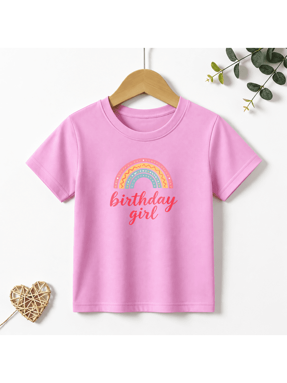 Girls Graphic Tees Boho Rainbow Birthday Girl Kids T Shirt Party Cute 100% Cotton Short Sleeve Soft Tops 4-13Y