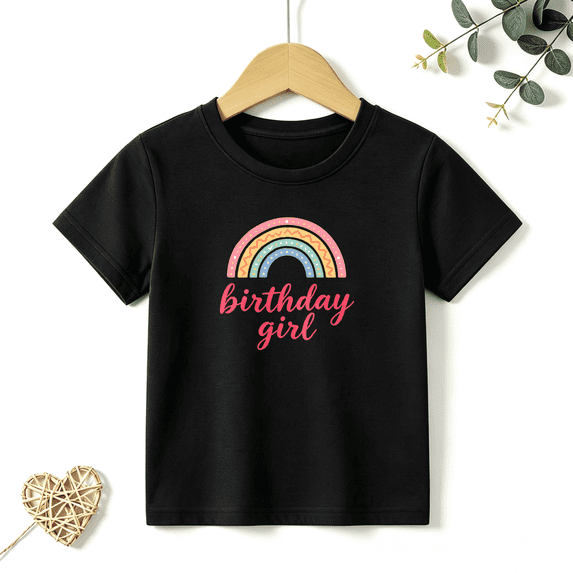 Girls Graphic Tees Boho Rainbow Birthday Girl Kids T Shirt Party Cute 100% Cotton Short Sleeve Soft Tops 4-13Y