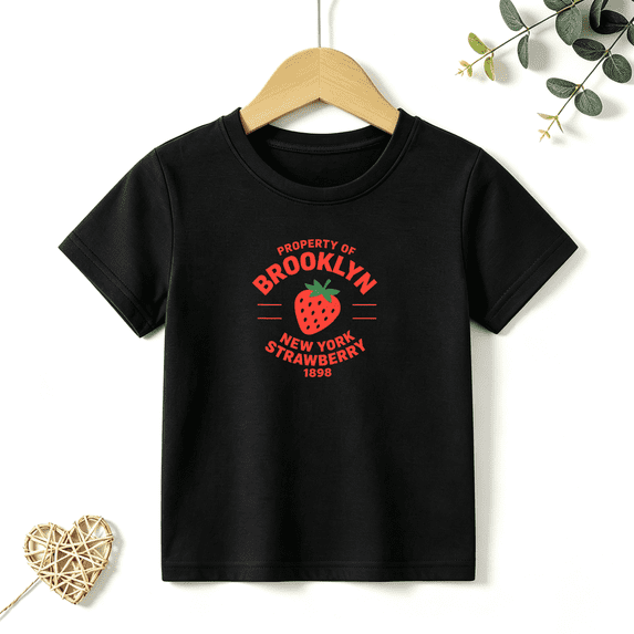 Girls Graphic Tees Brooklyn Strawberry Kids T Shirt New York 100% Cotton Short Sleeve Soft Tops 4-13Y
