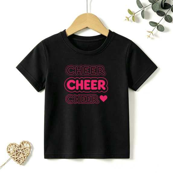 Girls Graphic Tees Cheer Leader Heart Kids T Shirt Dance Sport 100% Cotton Short Sleeve Soft Tops 4-13Y