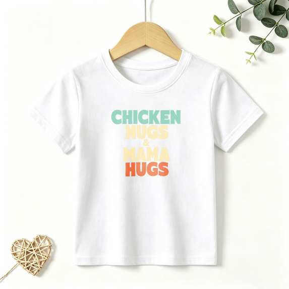 Girls Graphic Tees Chicken Nugs Mama Hugs Kids T Shirt Cute Foodie 100% Cotton Short Sleeve Soft Tops 4-13Y