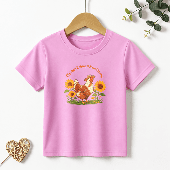 Girls Graphic Tees Chicken Raising Jesus Kids T Shirt Faith Farm 100% Cotton Short Sleeve Soft Tops 4-13Y