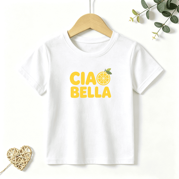 Girls Graphic Tees Ciao Bella Lemon Kids T Shirt Cute Summer Beach 100% Cotton Short Sleeve Soft Tops 4-13Y