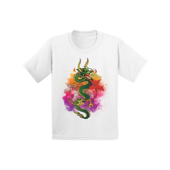 Girls Graphic Tees - Colorful Dragon Shirt for Kids