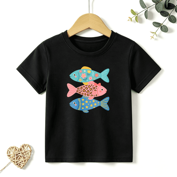Girls Graphic Tees Colorful Pattern Fish Kids T Shirt Cute Summer 100% Cotton Short Sleeve Soft Tops 4-13Y