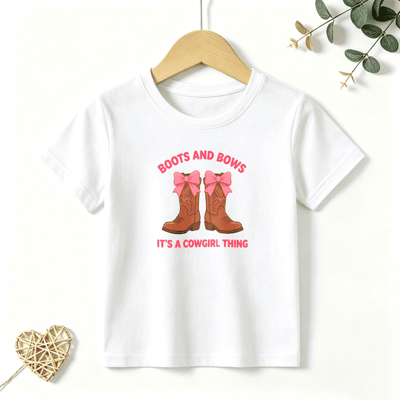 Girls Graphic Tees Cowgirl Boots Bows Kids T Shirt Western Country 100% Cotton Short Sleeve Soft Tops 4-13Y