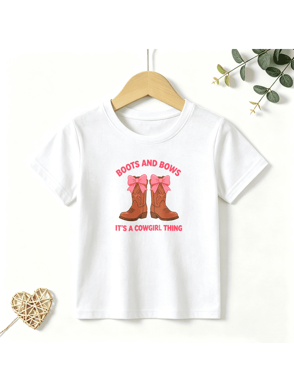 Girls Graphic Tees Cowgirl Boots Bows Kids T Shirt Western Country 100% Cotton Short Sleeve Soft Tops 4-13Y