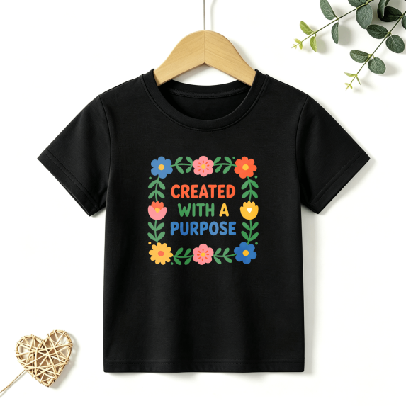 Girls Graphic Tees Created With Purpose Kids T Shirt Flower Cute 100% Cotton Short Sleeve Soft Tops 4-13Y
