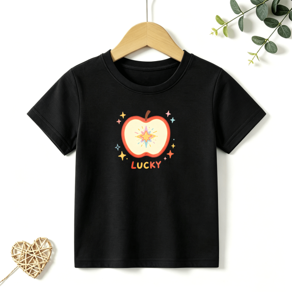 Girls Graphic Tees Cute Apple Fruit Kids T Shirt Lucky Summer 100% Cotton Short Sleeve Soft Tops 4-13Y
