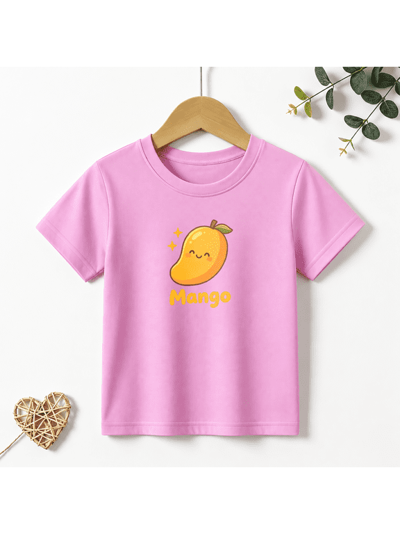 Girls Graphic Tees Cute Cartoon Mango Kids T Shirt Sweet Fruit 100% Cotton Short Sleeve Soft Tops 4-13Y