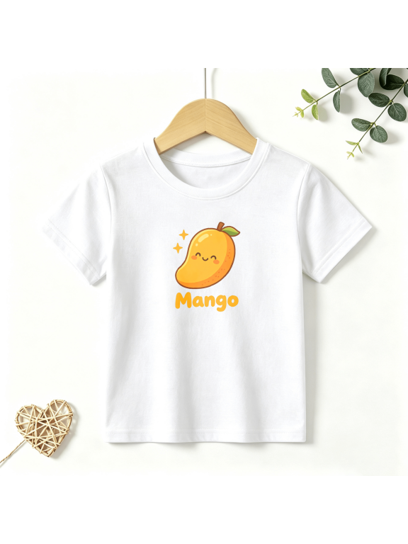 Girls Graphic Tees Cute Cartoon Mango Kids T Shirt Sweet Fruit 100% Cotton Short Sleeve Soft Tops 4-13Y