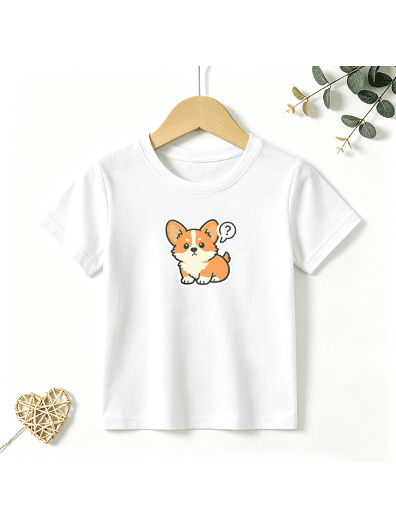 Girls Graphic Tees Cute Corgi Dog Kids T Shirt Funny Pet 100% Cotton Short Sleeve Soft Tops 4-13Y