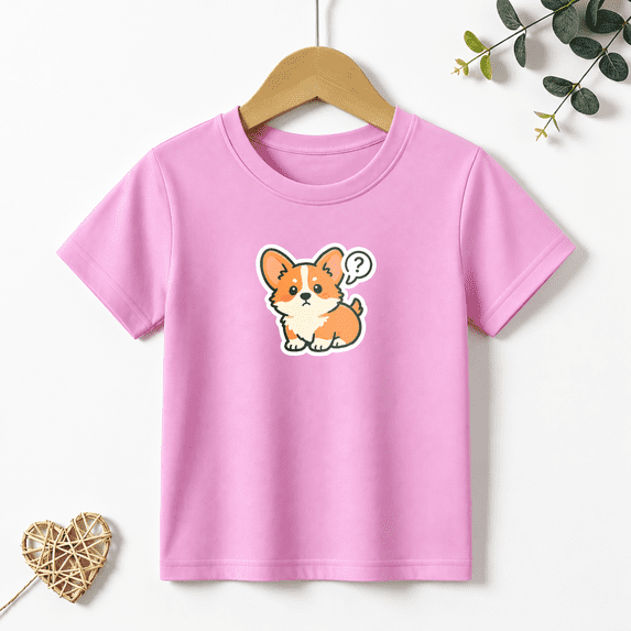 Girls Graphic Tees Cute Corgi Dog Kids T Shirt Funny Pet 100% Cotton Short Sleeve Soft Tops 4-13Y