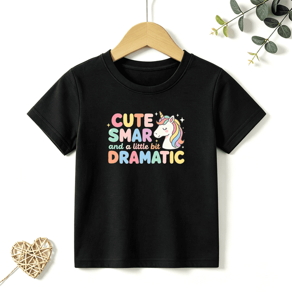Girls Graphic Tees Cute Dramatic Unicorn Letter Print Kids T Shirt Kawaii Animal Tee 100% Cotton Short Sleeve Soft Tops 4-13Y