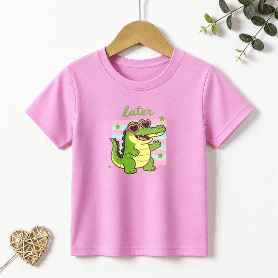 Girls Graphic Tees Cute Gator Sunglasses Kids T Shirt Summer Funny 100% Cotton Short Sleeve Soft Tops 4-13Y
