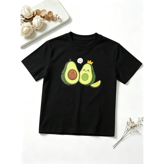Girls Graphic Tees Cute Kawaii Avocados Short Sleeve Kids T-Shirt, 100% Cotton Soft Casual Tops for Children